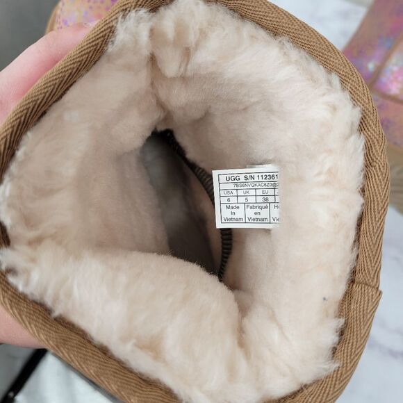 Ugg Classic Pink Metallic Spots Chesnut Sparkle Boots Women's Size 6 - Picture 6 of 16